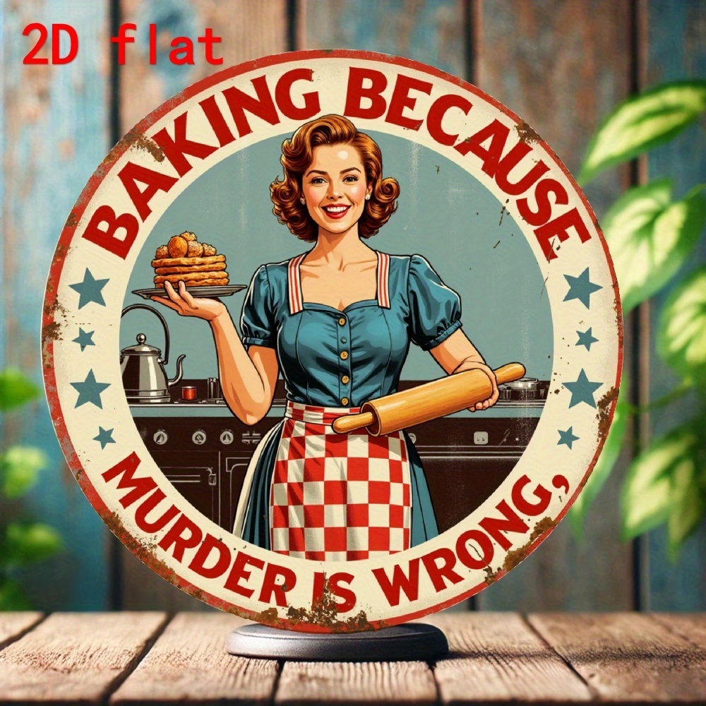 Kitchen Baking Quotes - Panneau rond vintage en aluminium «
